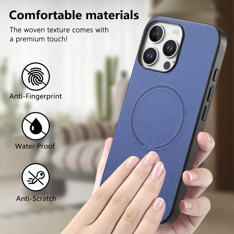 For iPhone 15 Fabric Magnetic PU Back Cover Phone Case