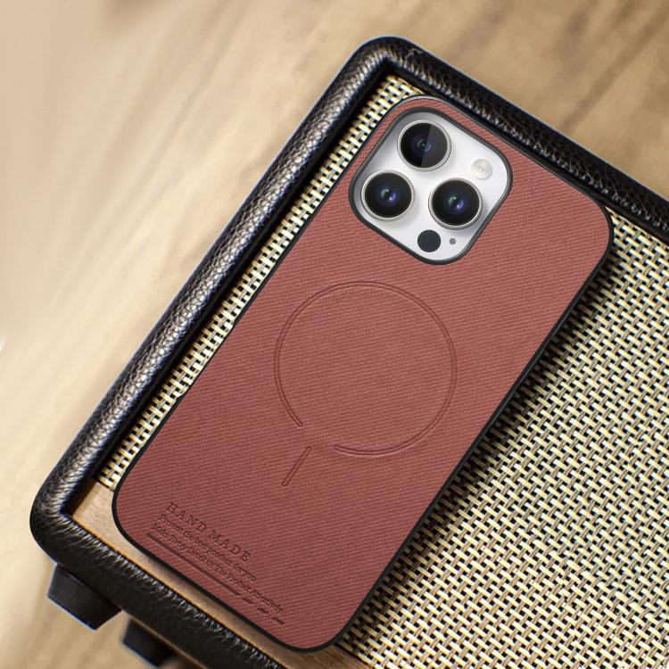 For iPhone 15 Fabric Magnetic PU Back Cover Phone Case