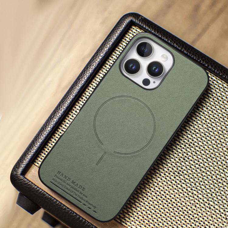 For iPhone 15 Fabric Magnetic PU Back Cover Phone Case