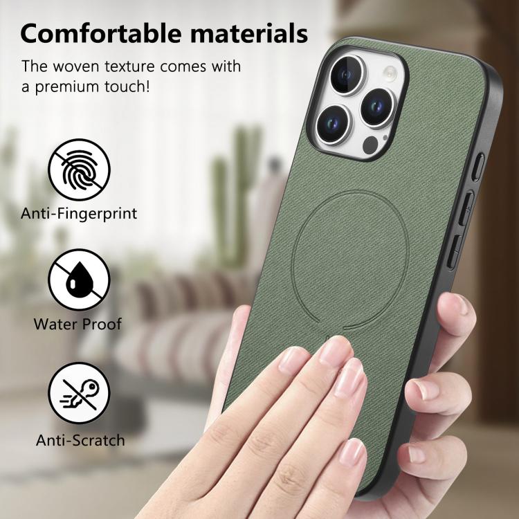 For iPhone 15 Pro Max Fabric Magnetic PU Back Cover Phone Case