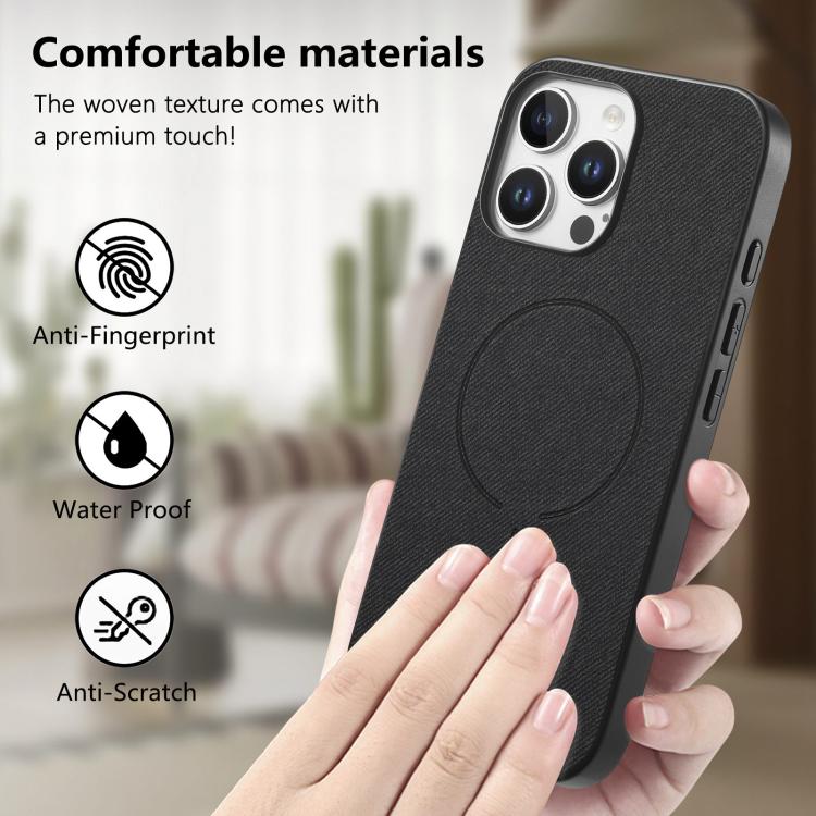 For iPhone 14 Pro Max Fabric Magnetic PU Back Cover Phone Case