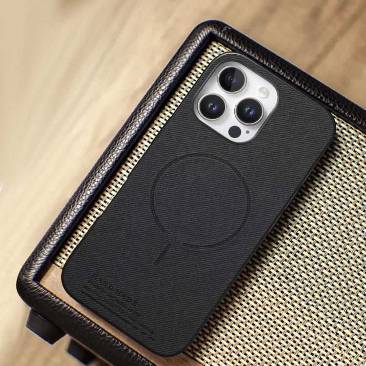 For iPhone 13 Fabric Magnetic PU Back Cover Phone Case