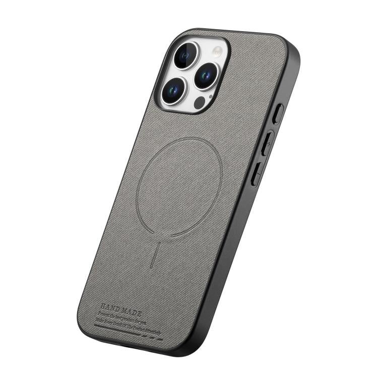For iPhone 13 Fabric Magnetic PU Back Cover Phone Case