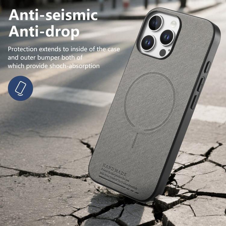 For iPhone 13 Fabric Magnetic PU Back Cover Phone Case