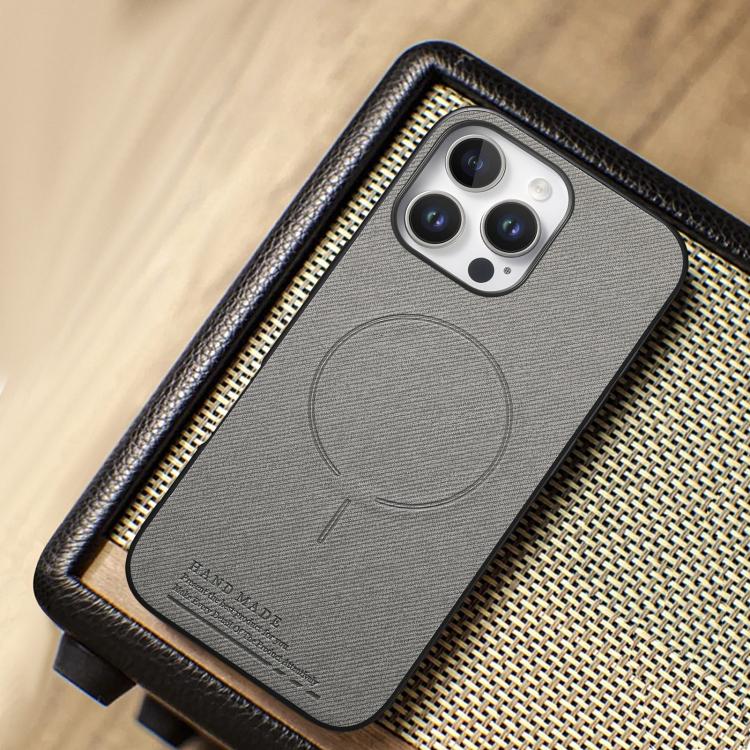 For iPhone 12 Pro Max Fabric Magnetic PU Back Cover Phone Case