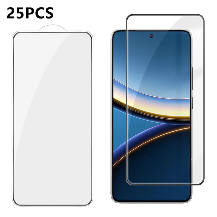 For Xiaomi Poco F7 Pro 25pcs High-Aluminum Full-Coverage Anti-Fingerprint Screen-Printed HD Tempered Glass Film
