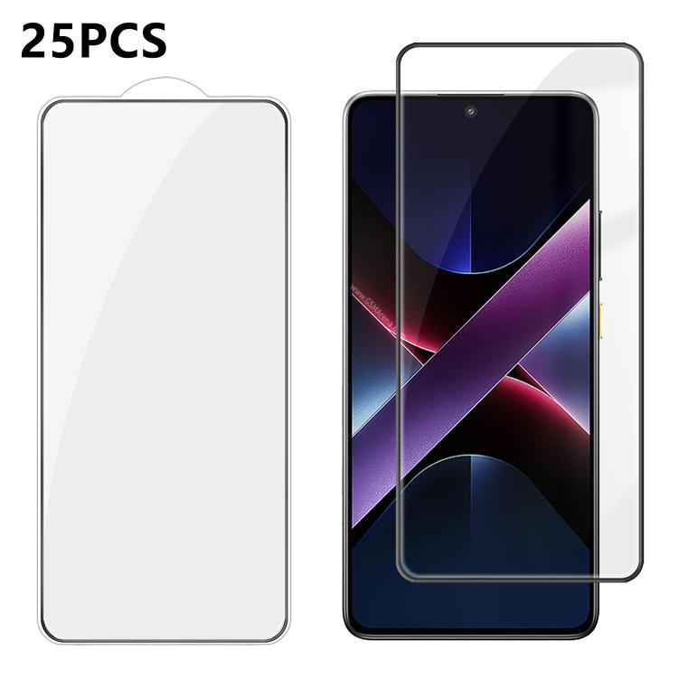 For Xiaomi Poco X7 Pro 25pcs High-Aluminum Full-Coverage Anti-Fingerprint Screen-Printed HD Tempered Glass Film