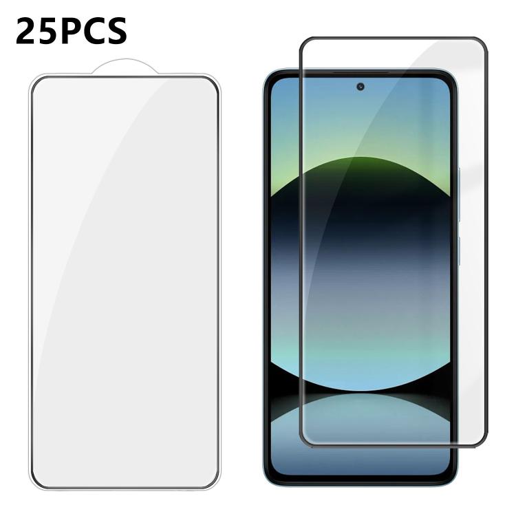 For Redmi Note 14 25pcs High-Aluminum Full-Coverage Anti-Fingerprint Screen-Printed HD Tempered Glass Film