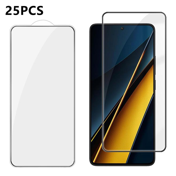For Xiaomi Poco X6 Pro 5G 25pcs High-Aluminum Full-Coverage Anti-Fingerprint Screen-Printed HD Tempered Glass Film