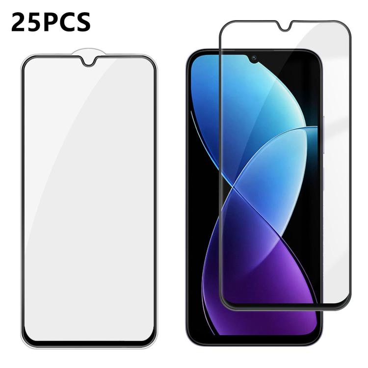 For Redmi R70m 5G 25pcs High-Aluminum Full-Coverage Anti-Fingerprint Screen-Printed HD Tempered Glass Film