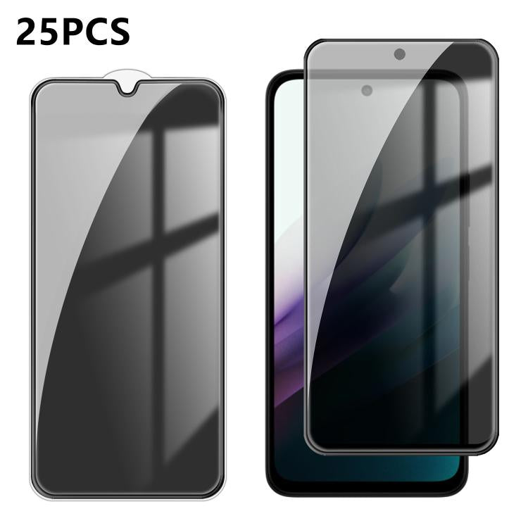 For Redmi 15 5G Global 169.5mm 25pcs High-Aluminum Full-Coverage Anti-Fingerprint Screen-Printed Privacy Tempered Glass Film