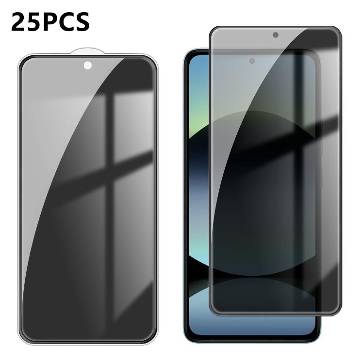 For Redmi Note 14 25pcs High-Aluminum Full-Coverage Anti-Fingerprint Screen-Printed Privacy Tempered Glass Film