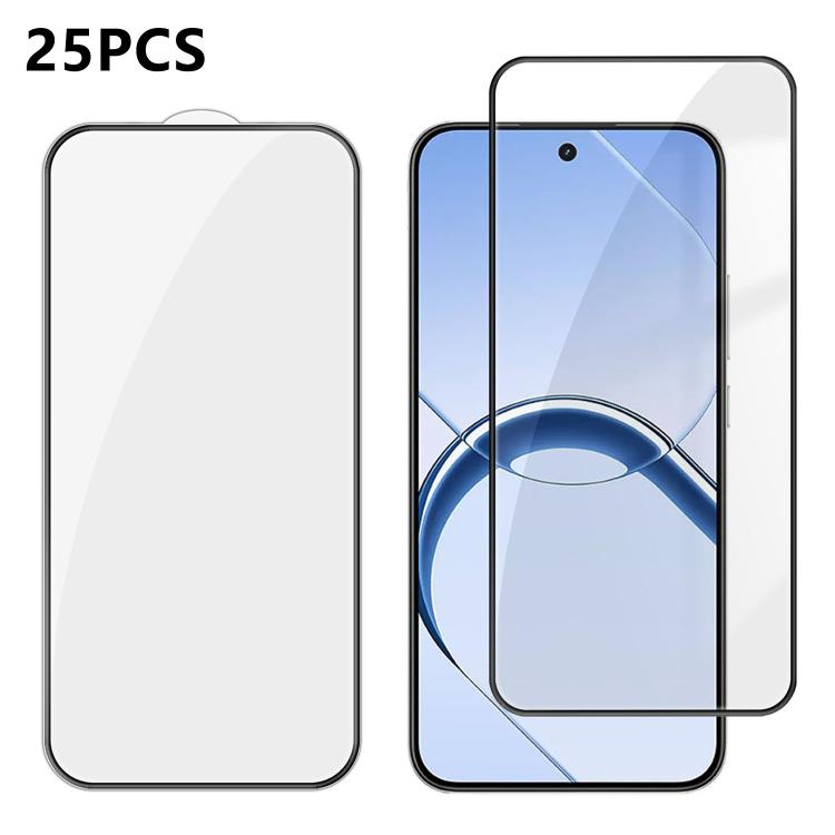 For Realme 16 5G 25pcs High-Aluminum Full-Coverage Anti-Fingerprint Screen-Printed HD Tempered Glass Film
