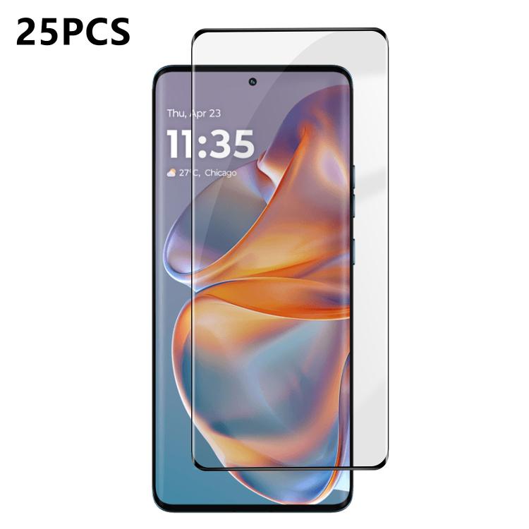 For Motorola Edge 50 Pro 25pcs High-Aluminum Full-Coverage Anti-Fingerprint Screen-Printed HD Curved Tempered Glass Film