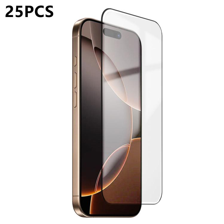 For iPhone 16 Pro Max 25pcs Ultra-thin Ultrasonic HD Screen-Printed High-Alumina Full Glue Tempered Glass Film