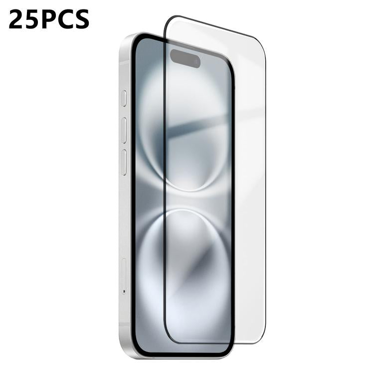 For iPhone 16 Plus 25pcs Ultra-thin Ultrasonic HD Screen-Printed High-Alumina Full Glue Tempered Glass Film