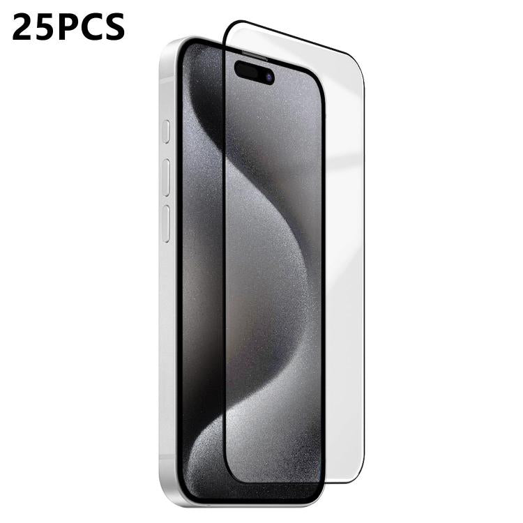 For iPhone 15 Pro Max 25pcs Ultra-thin Ultrasonic HD Screen-Printed High-Alumina Full Glue Tempered Glass Film