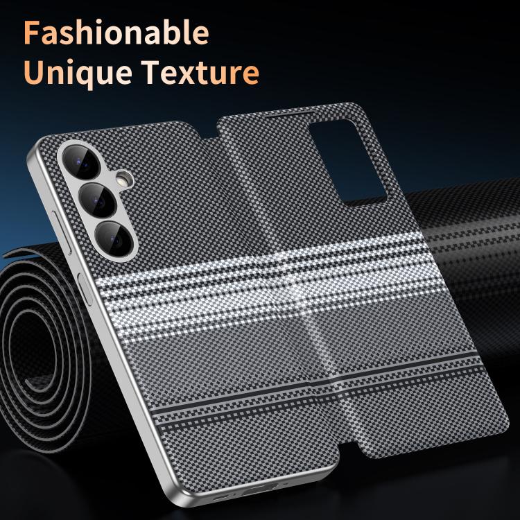 For Samsung Galaxy A26 5G Rainbow Plaid Pattern Smart View Vegan Leather Phone Case