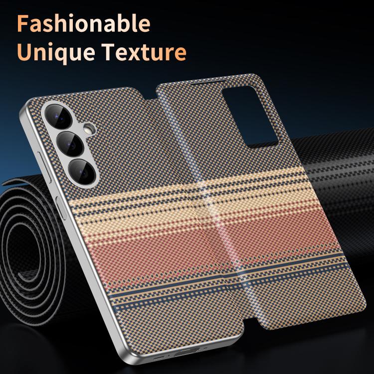For Samsung Galaxy A17 5G Rainbow Plaid Pattern Smart View Vegan Leather Phone Case