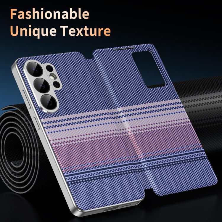 For Samsung Galaxy S26 Ultra 5G Rainbow Plaid Pattern Smart View Vegan Leather Phone Case