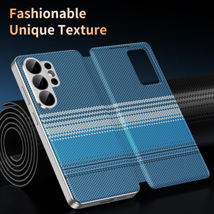 For Samsung Galaxy S26 Ultra 5G Rainbow Plaid Pattern Smart View Vegan Leather Phone Case