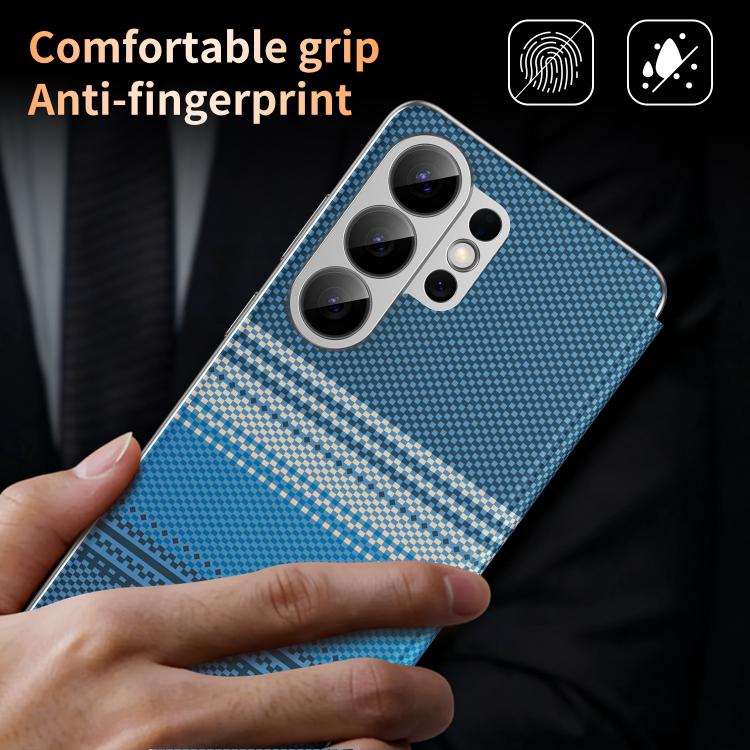 For Samsung Galaxy S26 Ultra 5G Rainbow Plaid Pattern Smart View Vegan Leather Phone Case