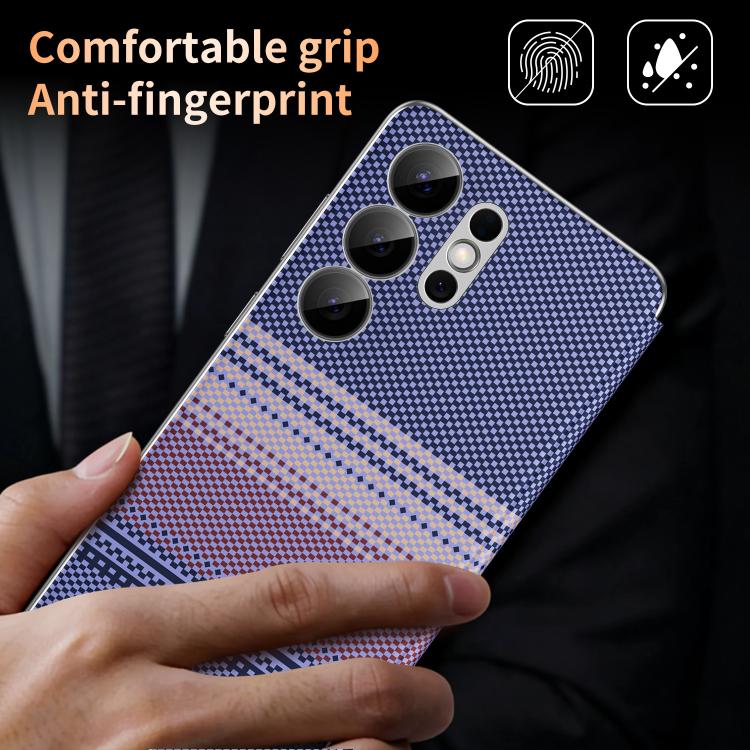 For Samsung Galaxy S24 Ultra 5G Rainbow Plaid Pattern Smart View Vegan Leather Phone Case