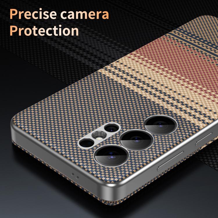 For Samsung Galaxy S24 Ultra 5G Rainbow Plaid Pattern Smart View Vegan Leather Phone Case