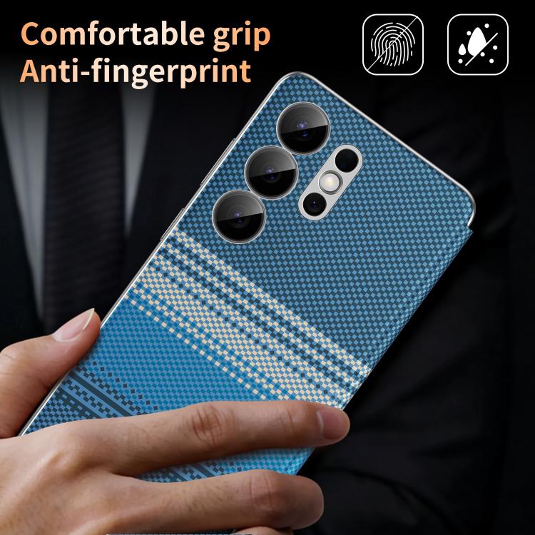 For Samsung Galaxy S25 Ultra 5G Rainbow Plaid Pattern Smart View Vegan Leather Phone Case