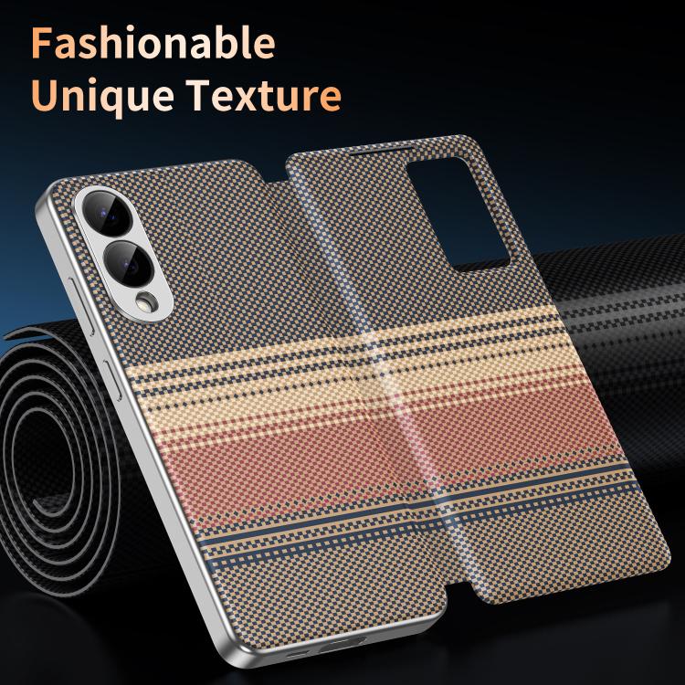 For Samsung Galaxy S25 Edge 5G Rainbow Plaid Pattern Smart View Vegan Leather Phone Case