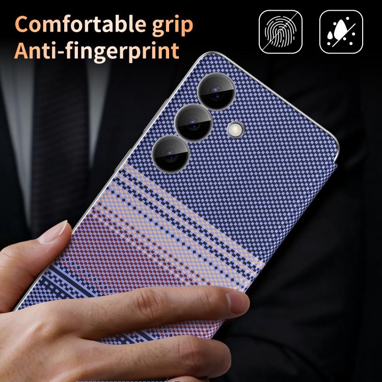 For Samsung Galaxy S25+ 5G Rainbow Plaid Pattern Smart View Vegan Leather Phone Case