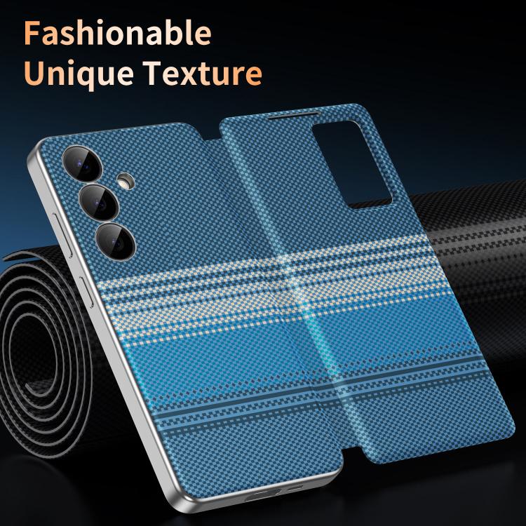For Samsung Galaxy S25+ 5G Rainbow Plaid Pattern Smart View Vegan Leather Phone Case