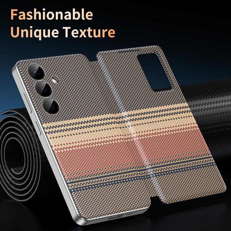 For samsung Galaxy S25 FE 5G Rainbow Plaid Pattern Smart View Vegan Leather Phone Case