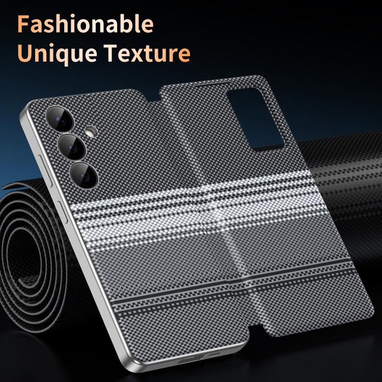 For Samsung Galaxy S23 FE 5G Rainbow Plaid Pattern Smart View Vegan Leather Phone Case