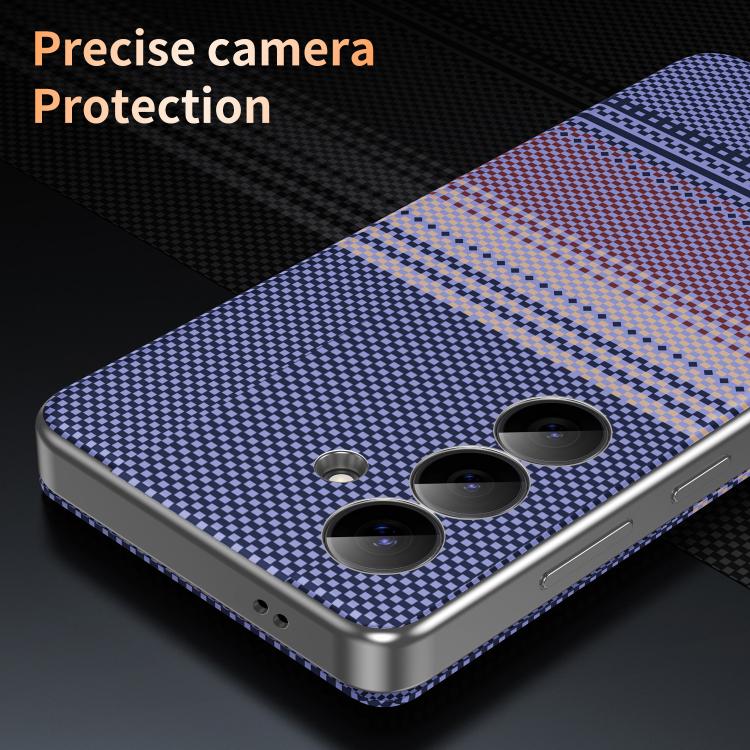 For Samsung Galaxy S24+ 5G Rainbow Plaid Pattern Smart View Vegan Leather Phone Case