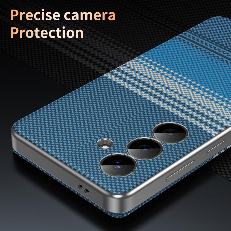 For Samsung Galaxy S24+ 5G Rainbow Plaid Pattern Smart View Vegan Leather Phone Case