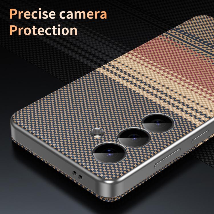 For Samsung Galaxy S24+ 5G Rainbow Plaid Pattern Smart View Vegan Leather Phone Case