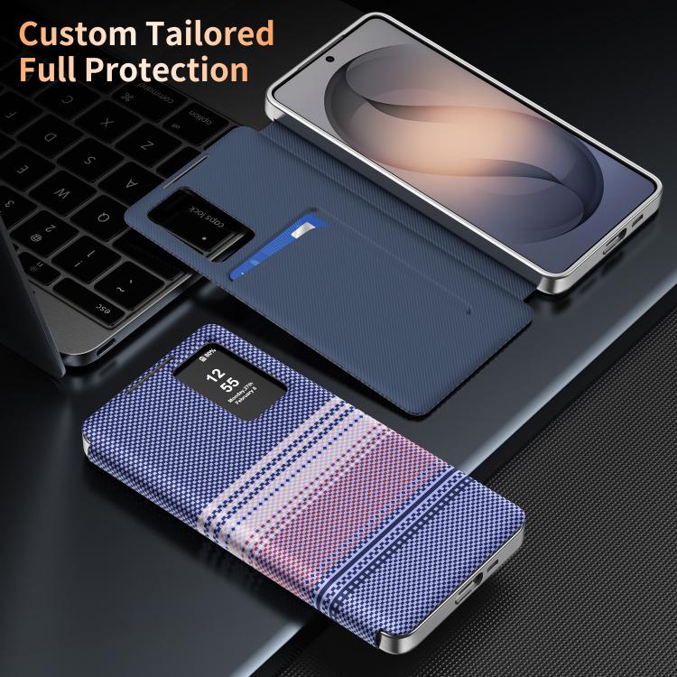 For Samsung Galaxy A57 5G Rainbow Plaid Pattern Smart View Vegan Leather Phone Case