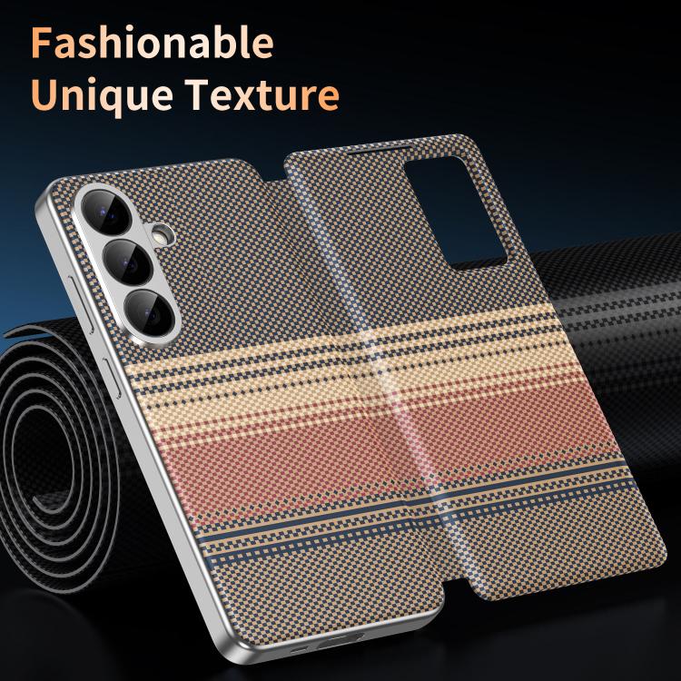 For Samsung Galaxy A57 5G Rainbow Plaid Pattern Smart View Vegan Leather Phone Case