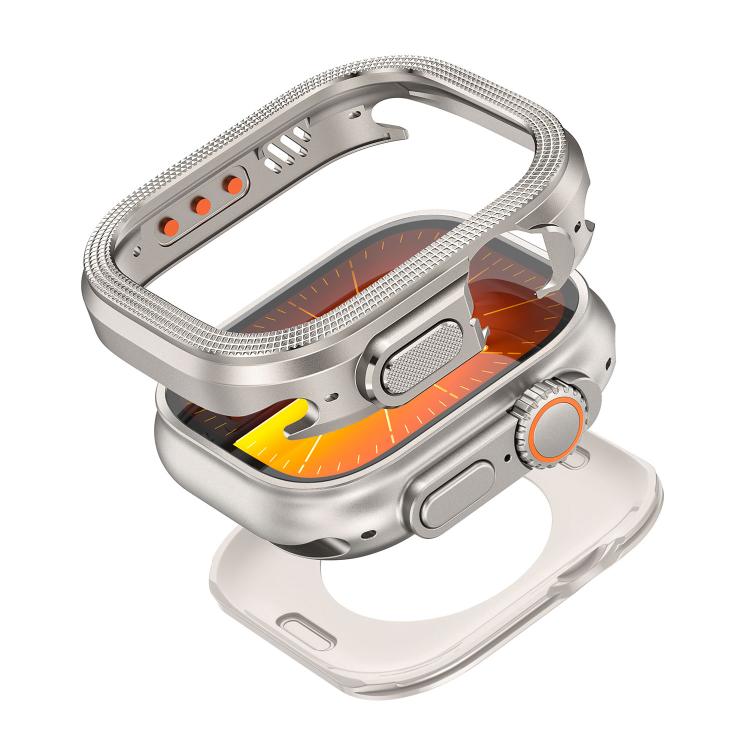 For Apple Watch Ultra 3 / 2 / 1 49mm Rhombus Texture Style Metal Watch Protective Case