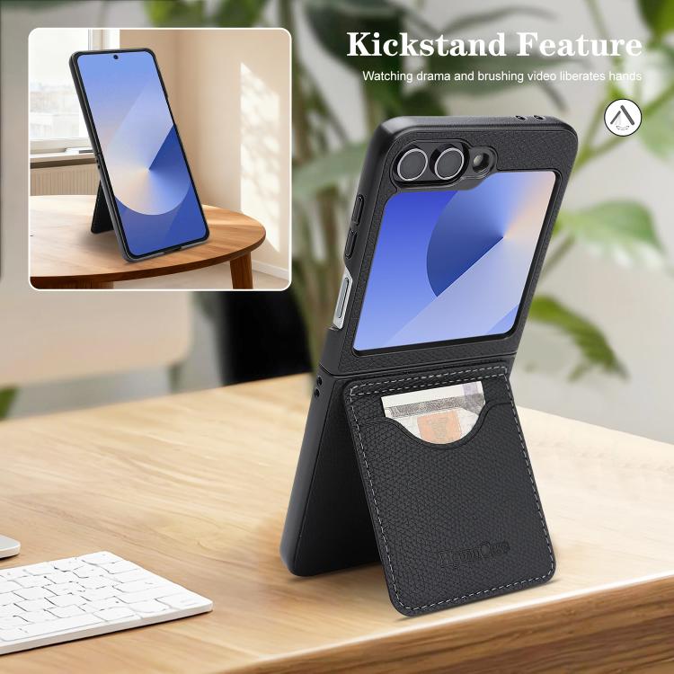 For Samsung Galaxy Z Flip7 FE / Flip6 Retro Vegan Leather Magnetic Card Holder Back Phone Case