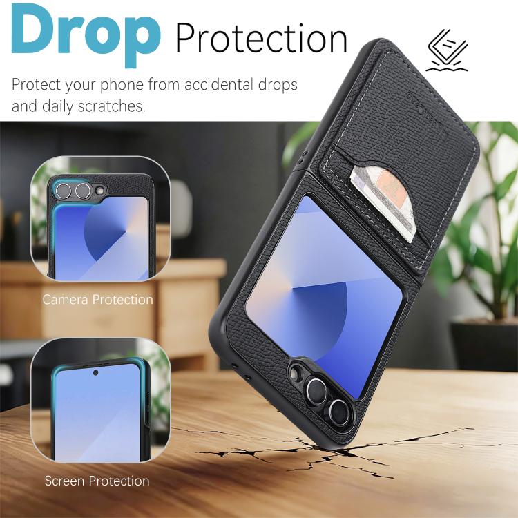 For Samsung Galaxy Z Flip7 FE / Flip6 Retro Vegan Leather Magnetic Card Holder Back Phone Case