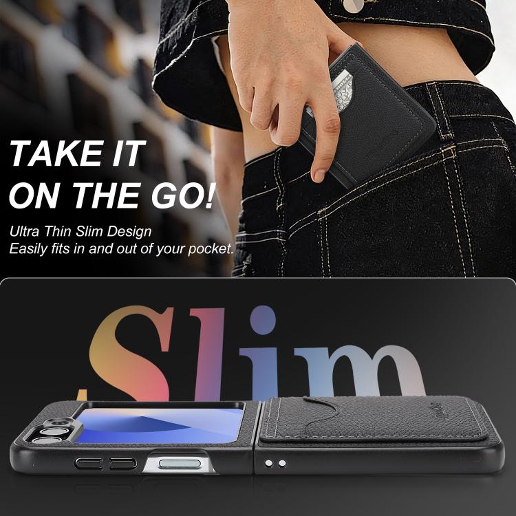 For Samsung Galaxy Z Flip7 FE / Flip6 Retro Vegan Leather Magnetic Card Holder Back Phone Case