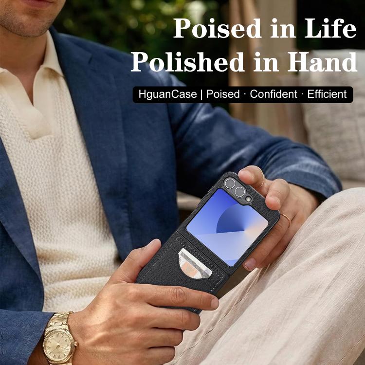 For Samsung Galaxy Z Flip7 FE / Flip6 Retro Vegan Leather Magnetic Card Holder Back Phone Case