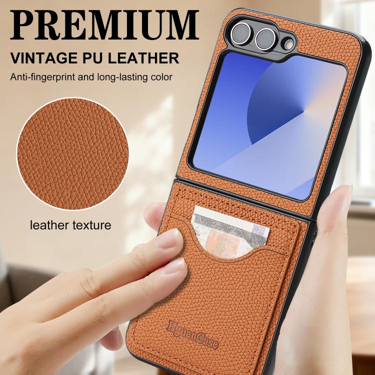 For Samsung Galaxy Z Flip7 FE / Flip6 Retro Vegan Leather Magnetic Card Holder Back Phone Case
