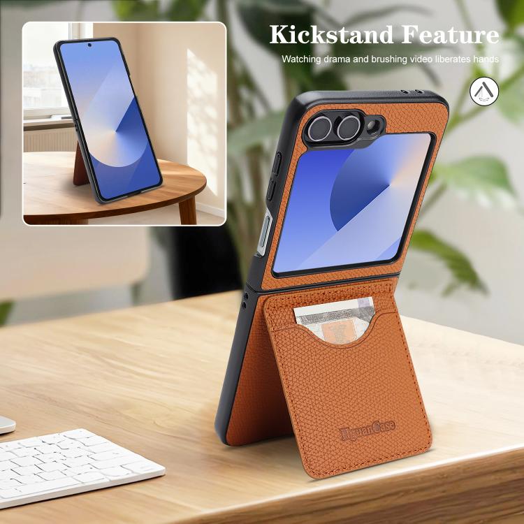 For Samsung Galaxy Z Flip7 FE / Flip6 Retro Vegan Leather Magnetic Card Holder Back Phone Case