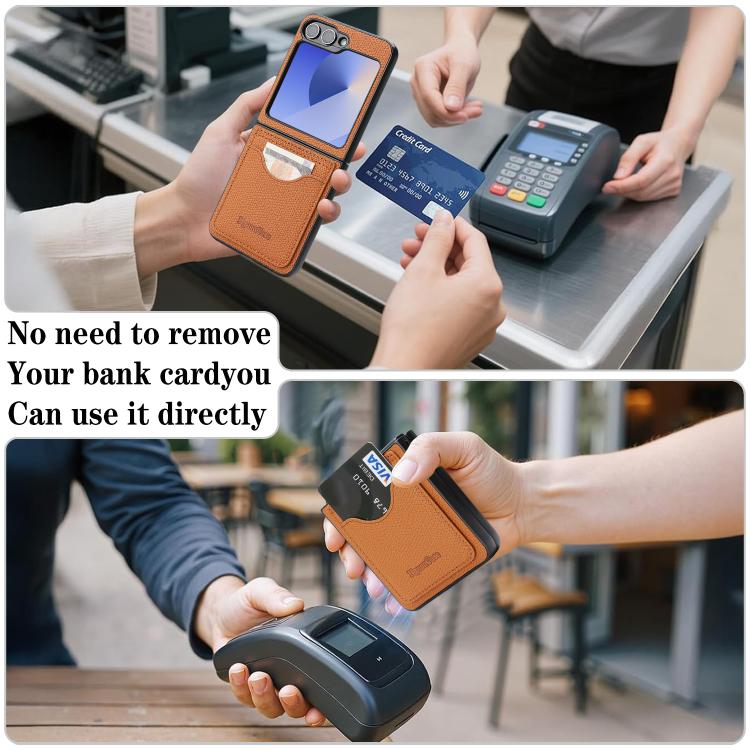 For Samsung Galaxy Z Flip7 FE / Flip6 Retro Vegan Leather Magnetic Card Holder Back Phone Case