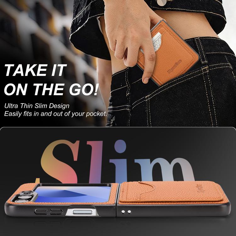 For Samsung Galaxy Z Flip7 FE / Flip6 Retro Vegan Leather Magnetic Card Holder Back Phone Case