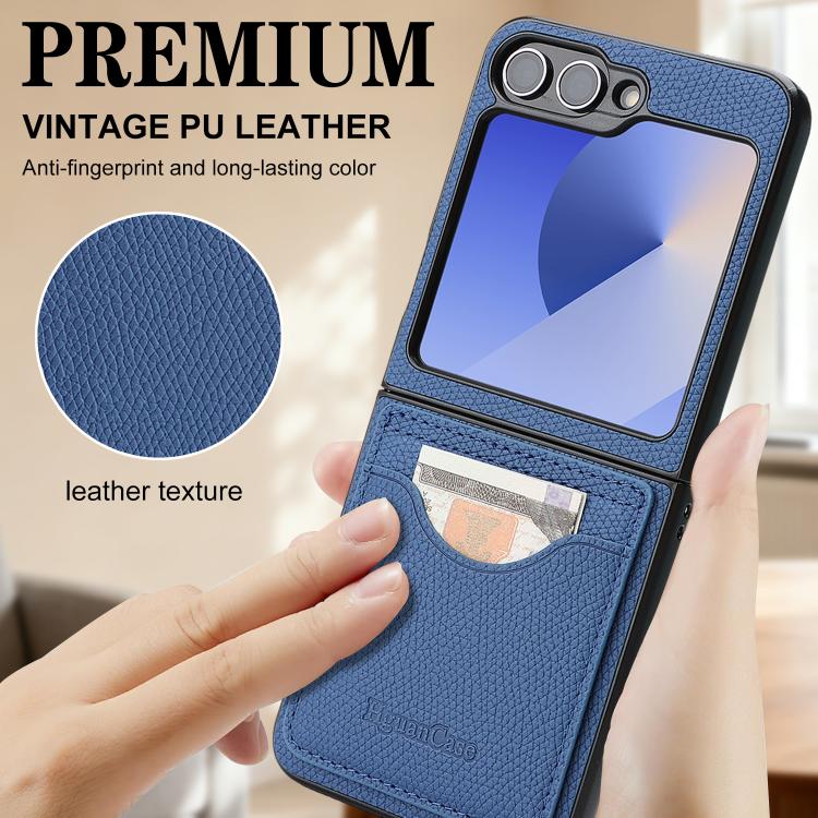For Samsung Galaxy Z Flip7 FE / Flip6 Retro Vegan Leather Magnetic Card Holder Back Phone Case