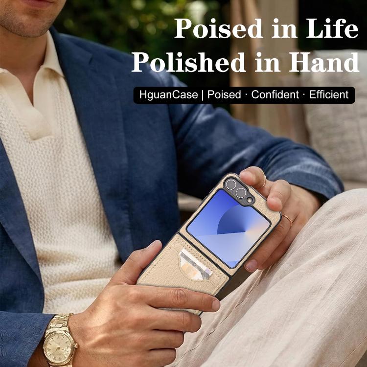 For Samsung Galaxy Z Flip7 FE / Flip6 Retro Vegan Leather Magnetic Card Holder Back Phone Case